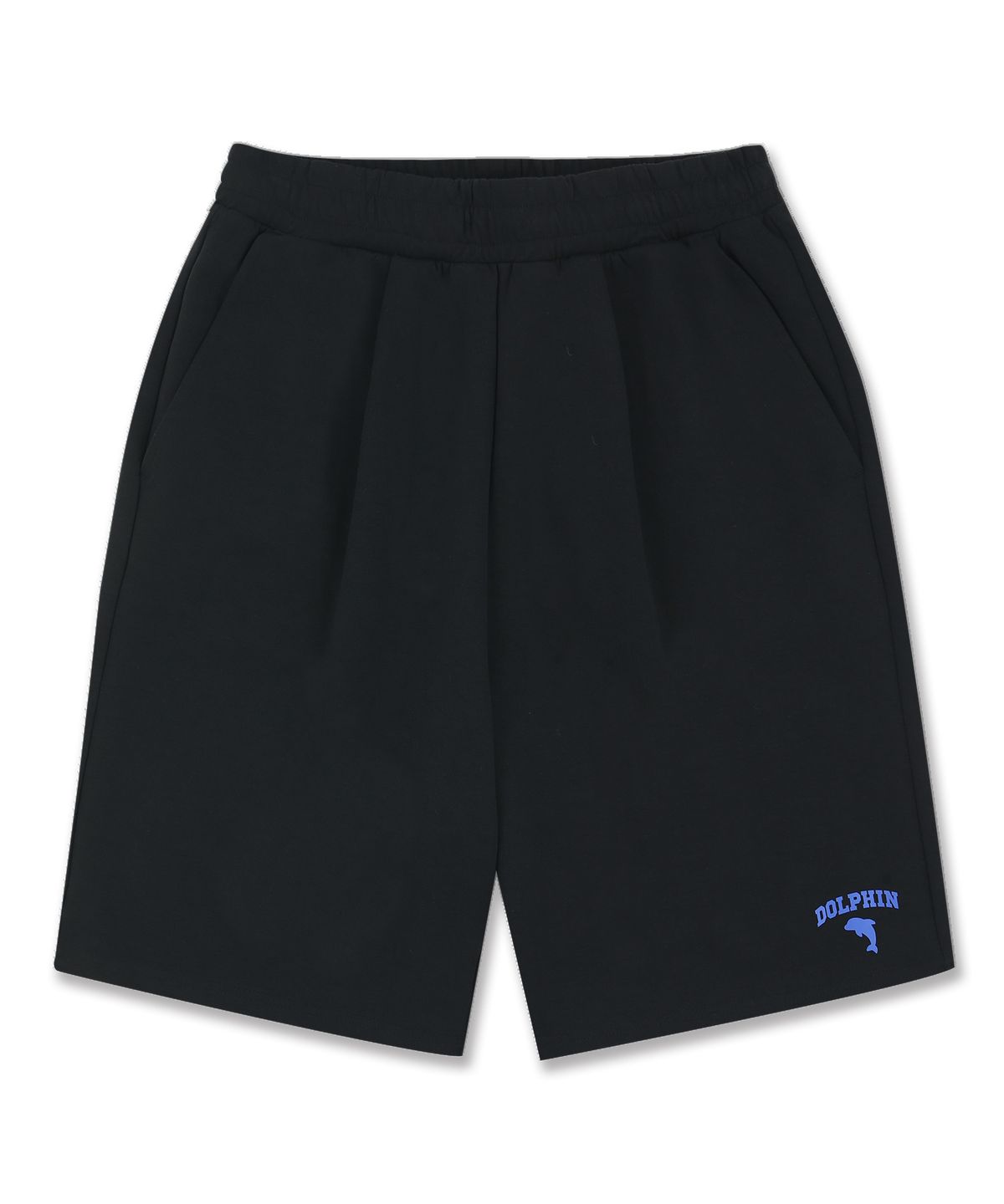 돌핀웨이브어패럴(DOLPHIN WAVE APPAREL) 돌핀 아치로고 실리콘프린트 원턱 스웨트 쇼츠 블랙