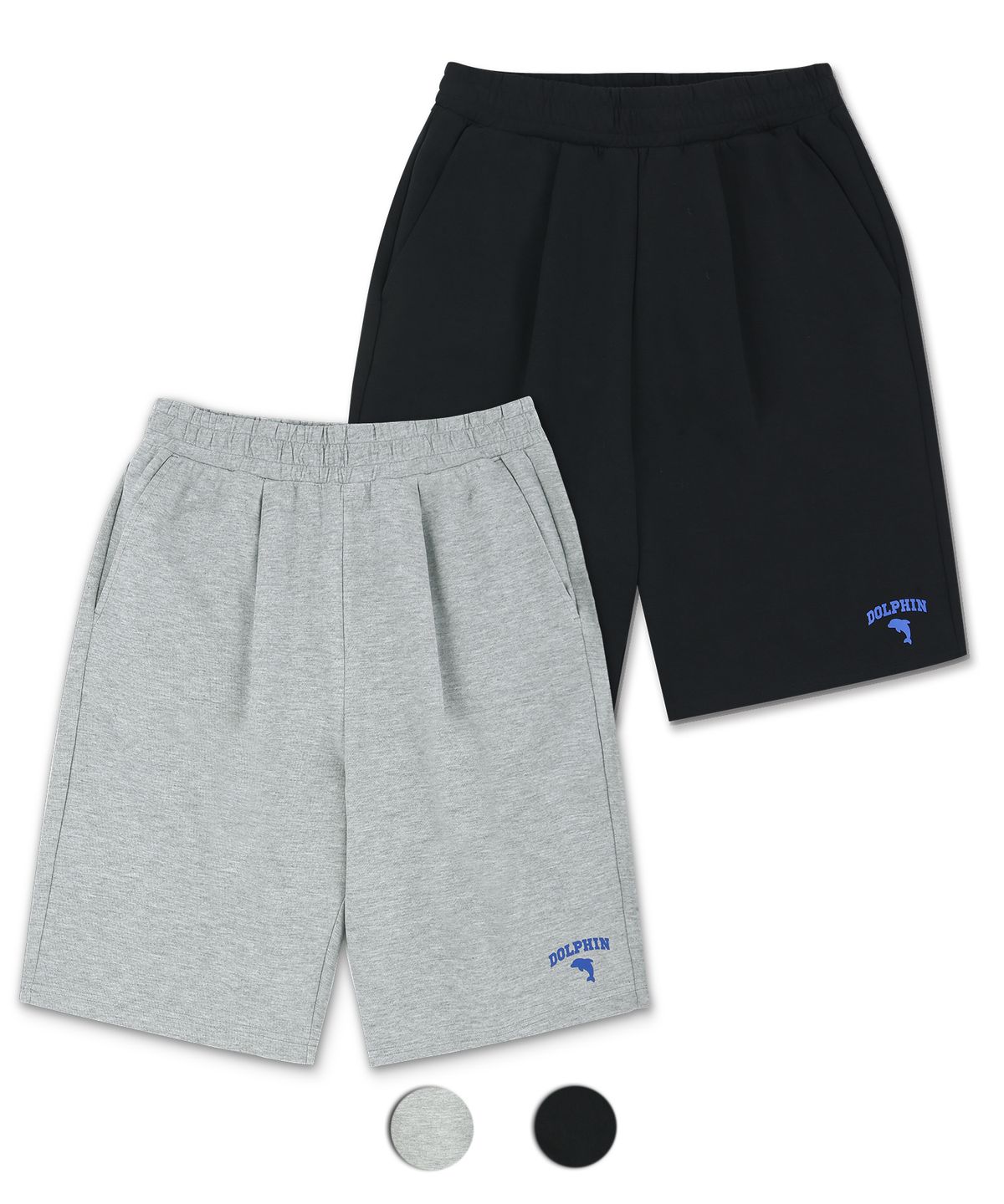 돌핀웨이브어패럴(DOLPHIN WAVE APPAREL) [2팩] 돌핀 아치로고 실리콘프린트 원턱 스웨트 쇼츠