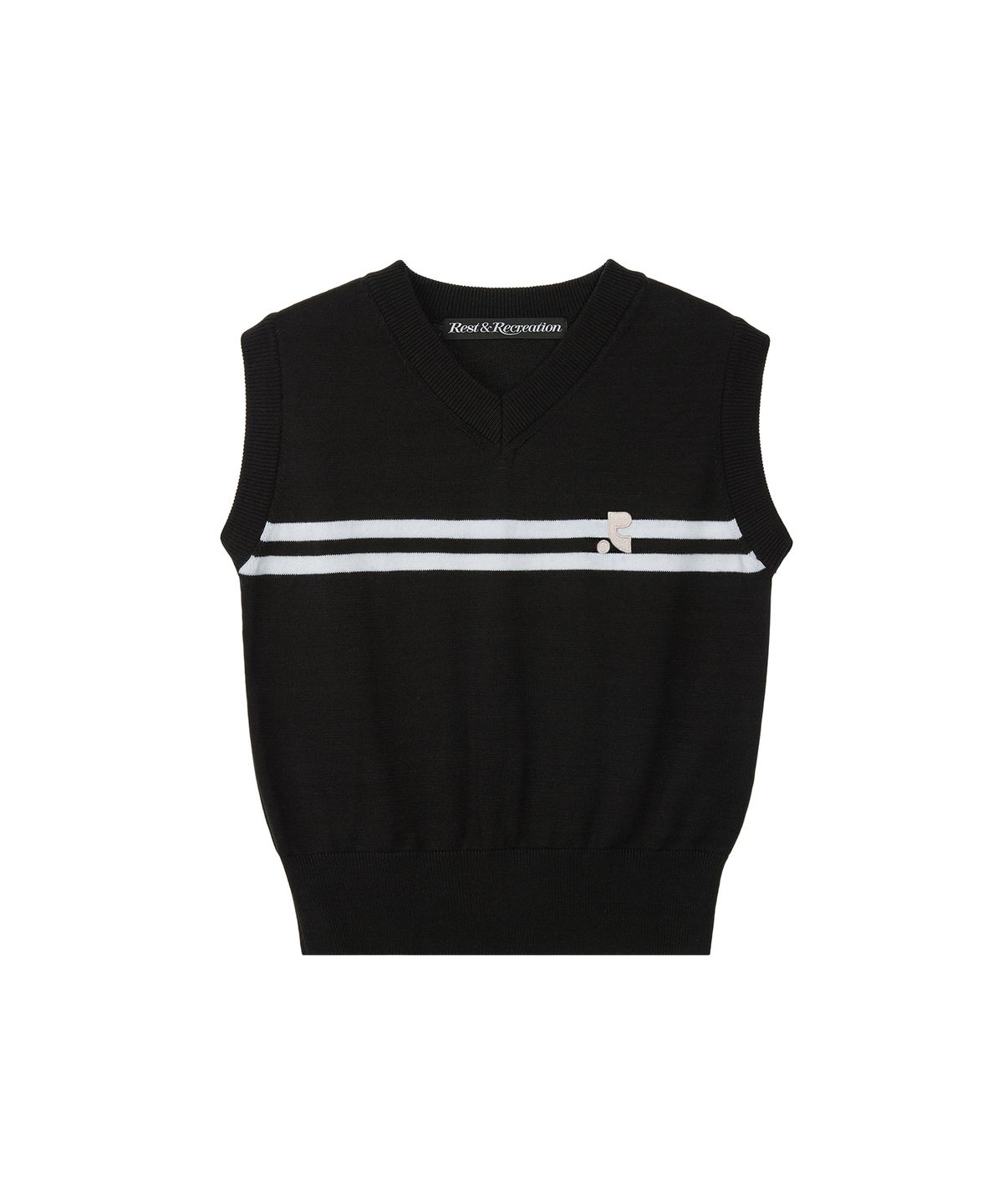 레스트앤레크레이션(REST&RECREATION) DOUBLE LINE KNIT VEST - BLACK