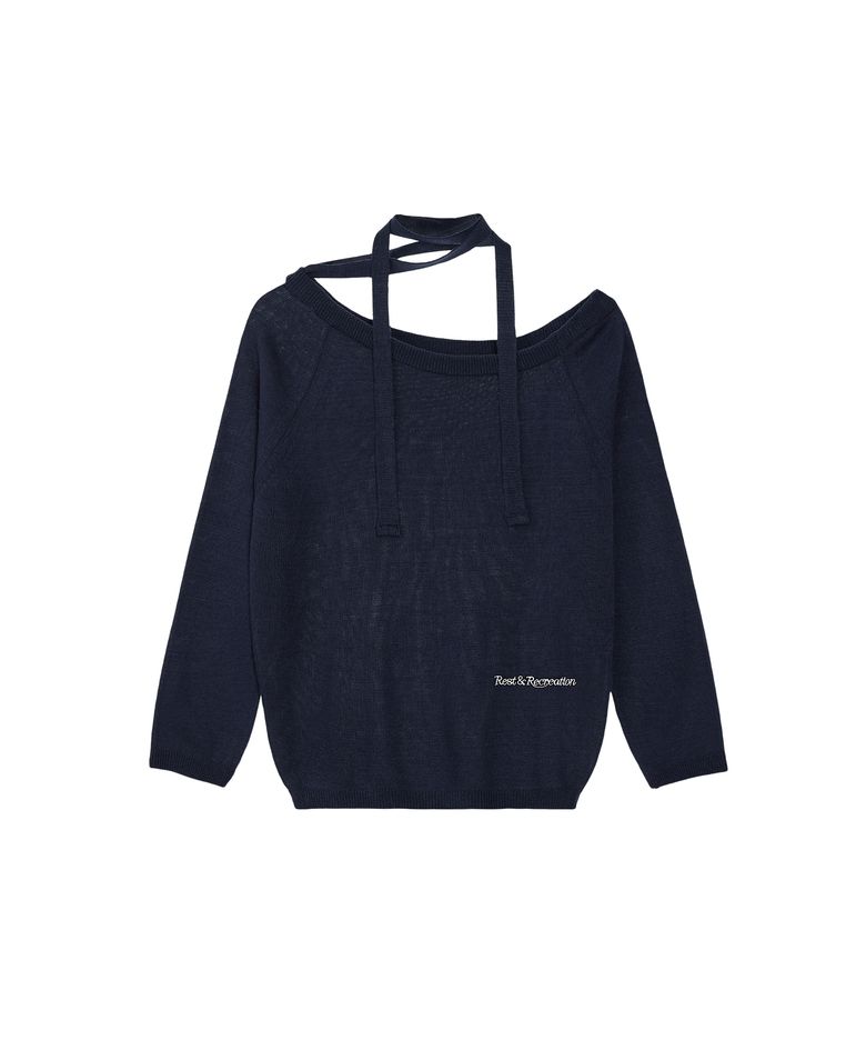 ONE-SHOULDER KNIT TOP - NAVY