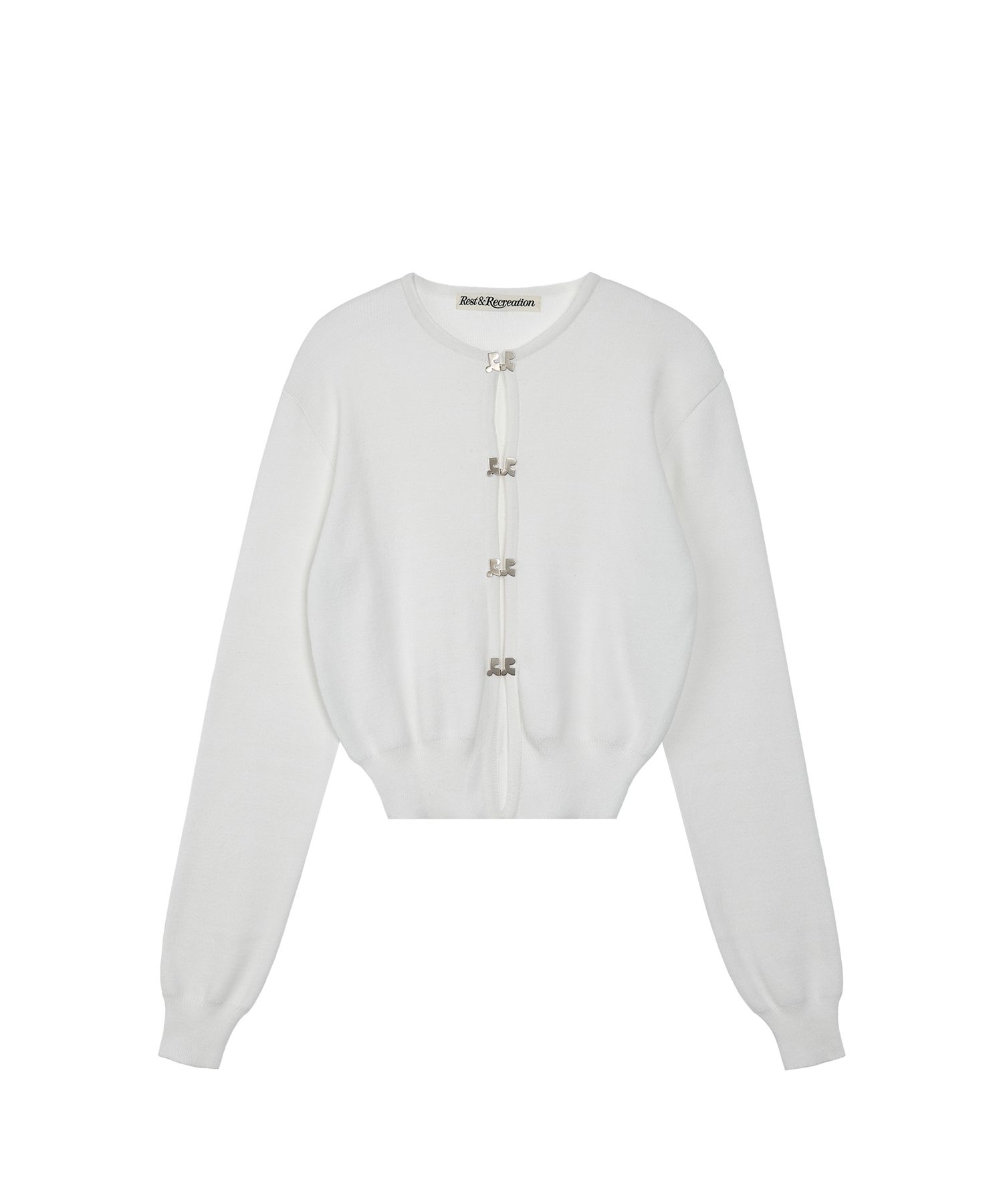 MUSINSA公式 | REST&RECREATION LOGO CLIP KNIT CARDIGAN - WHITE
