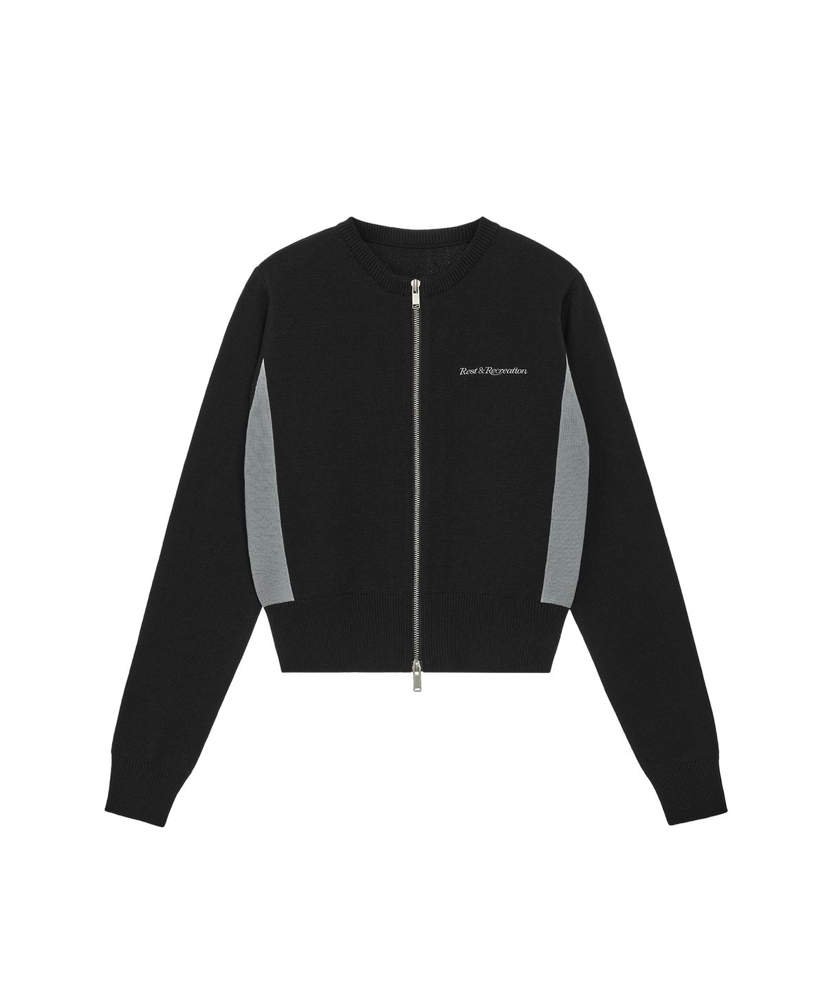 레스트앤레크레이션(REST&RECREATION) ROUND NECK KNIT ZIP-UP - BLACK