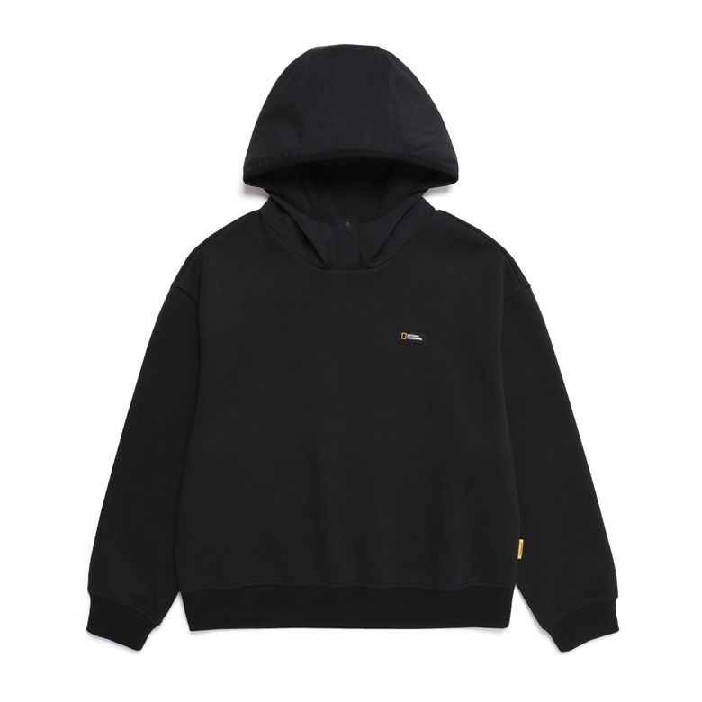 N251WHD080 여성 하이브리드 세미오버핏 후드티셔츠 CARBON BLACK