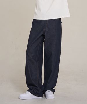 생지 스트레이트 데님 팬츠 - 블루