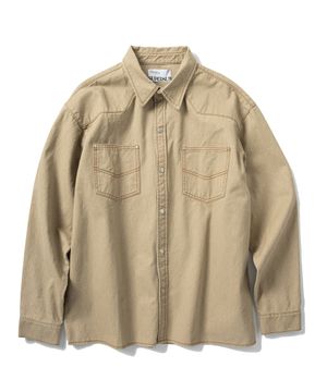 투 포켓 웨스턴 데님 셔츠 - 카키 베이지