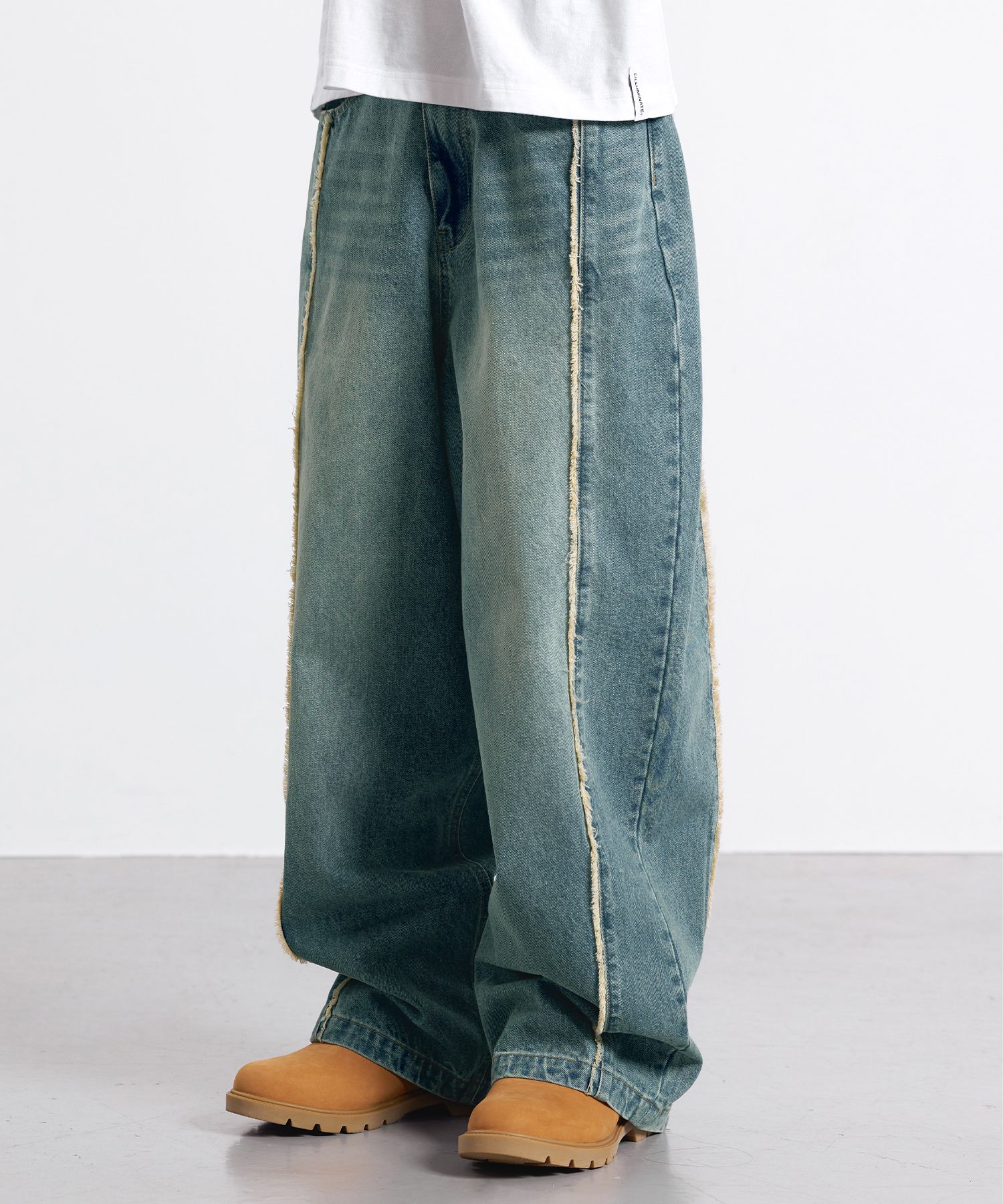 Cut-off wide denim pants-indigo