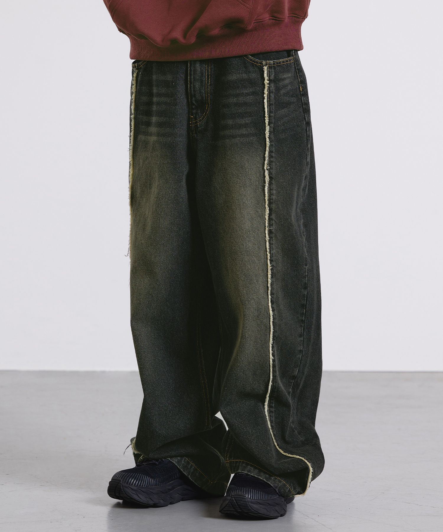 ★MUSINSA STANDARD★ Side brush wide denim pants yellow dark MUSINSA | LEMAIN SECOND Vintage cat-washed wide denim pants