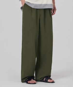 와이드 스트링 밴딩 팬츠 카키