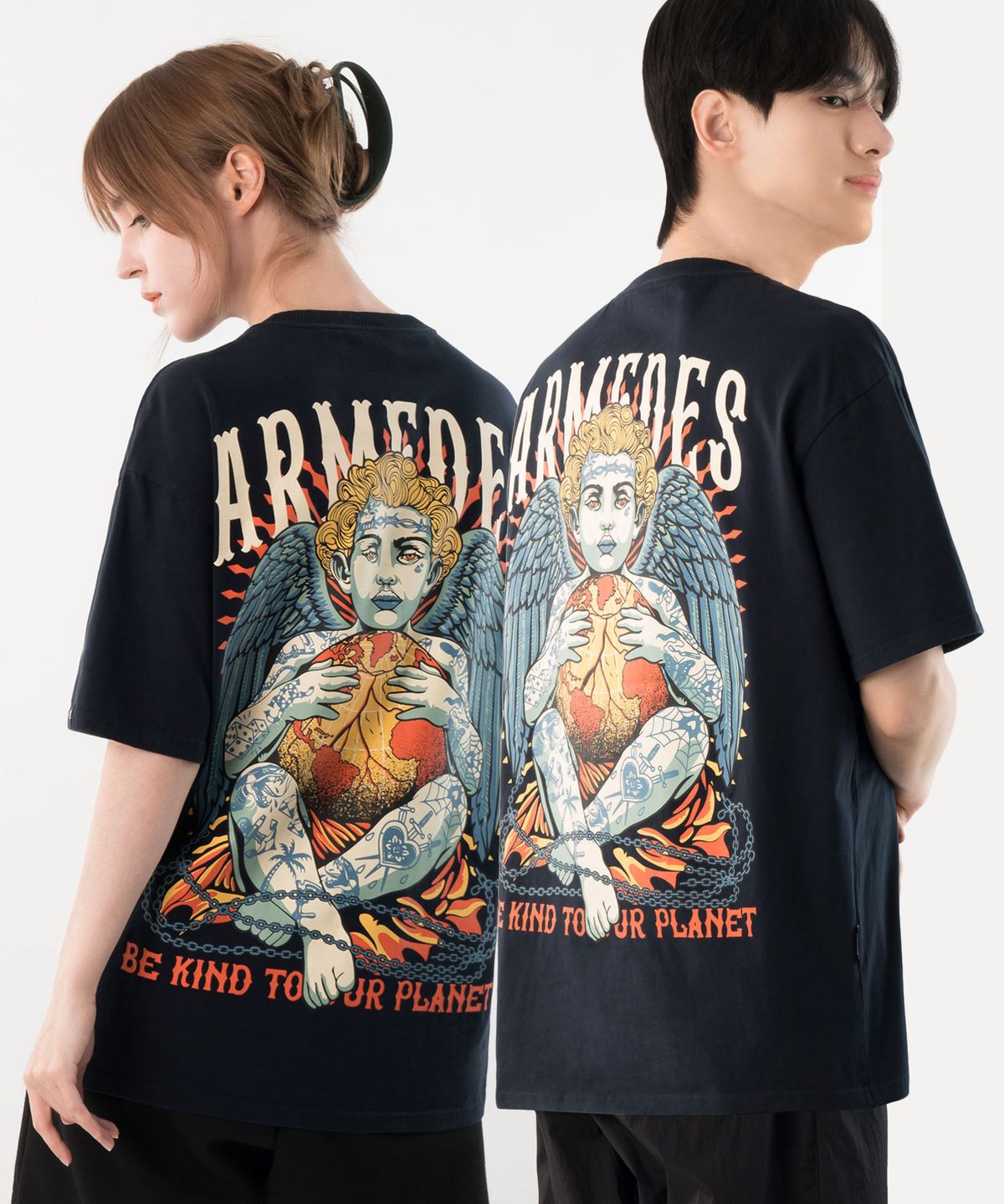 아르메데스(ARMEDES) [2PACK] 면 16수 오버핏 아트그래픽 반팔티셔츠 (1024)
