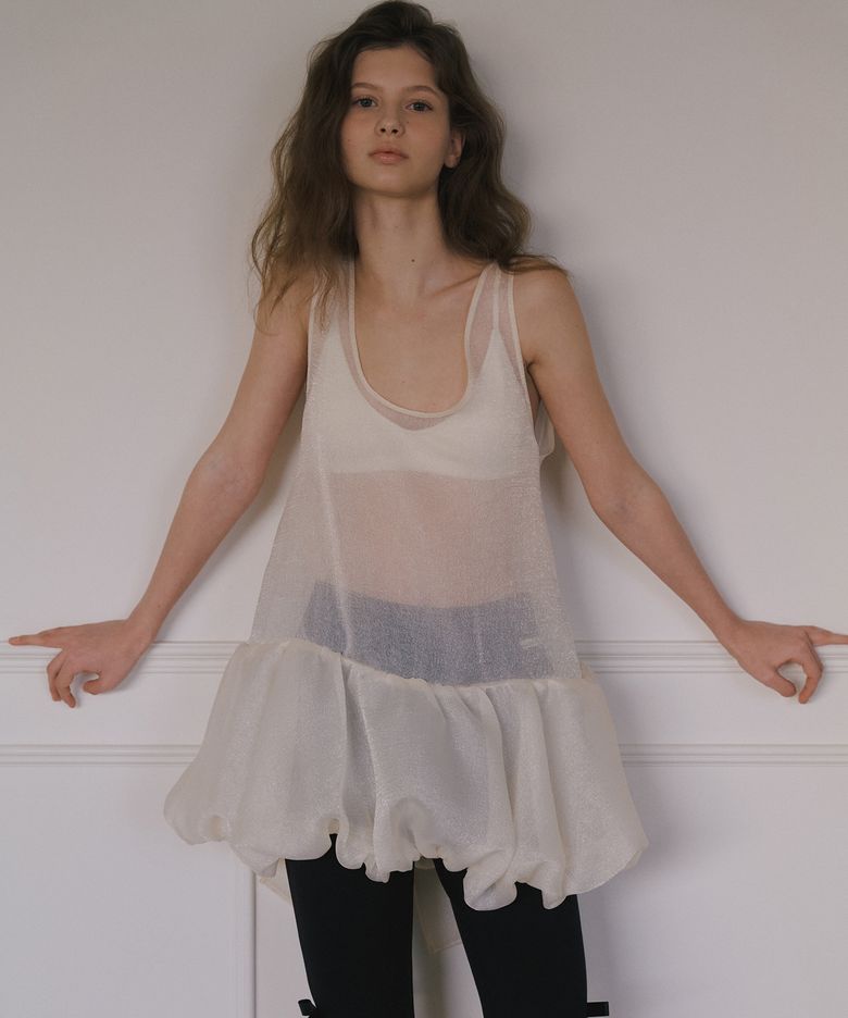 ORGANZA BALLOON MINI DRESS_CREAM