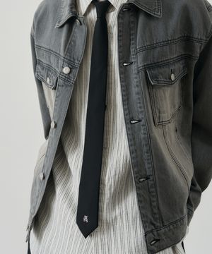 시그니처 로고 세미 슬림 타이 [솔리드블랙]