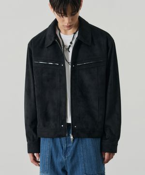다이애그널 스웨이드 트러커 자켓 [블랙]