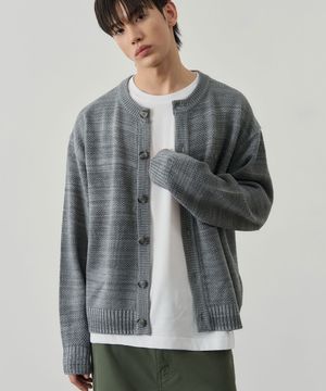 믹스드 크롭 니트 가디건 [그레이]