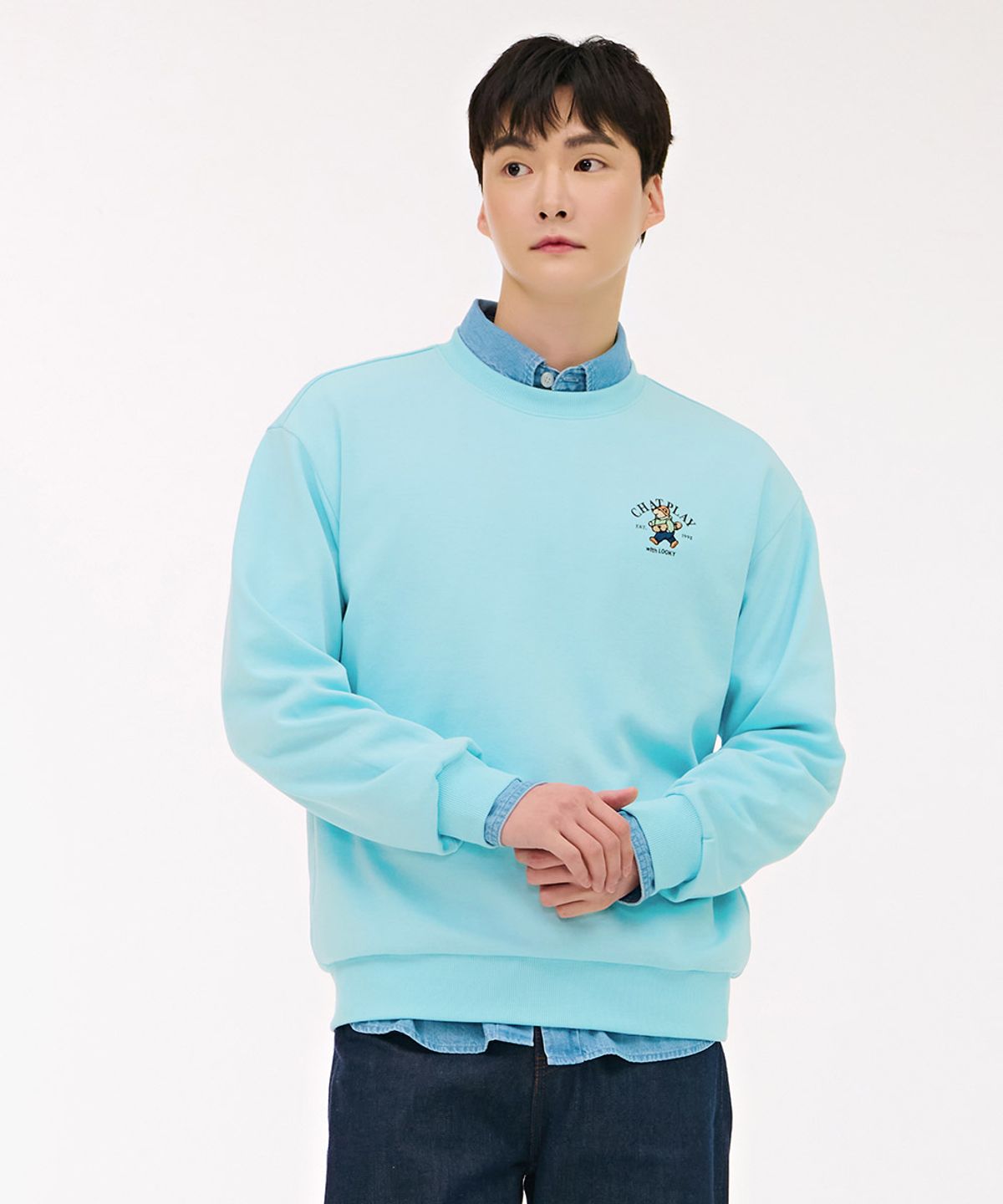 체이스컬트(CHASECULT) 공용 캐릭터 그래픽 맨투맨 티셔츠-스카이블루