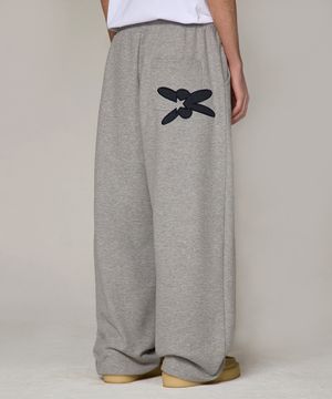 원턱 백 포인트 패치 스웨트 팬츠 [그레이]