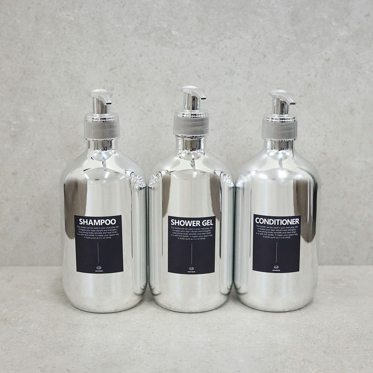 뉴앤룩(NEWNLOOK) [3pack] 원형 디스펜서 리필용기 호텔디스펜서 실버 샴푸공병 500ml