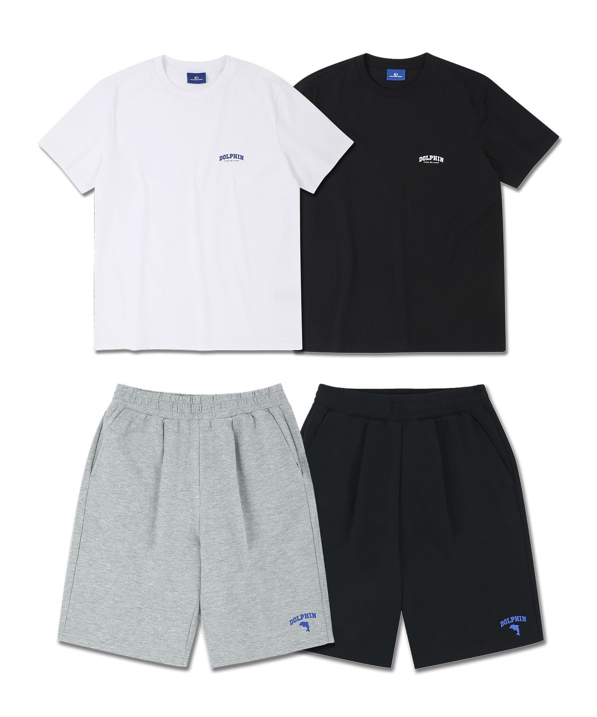 돌핀웨이브어패럴(DOLPHIN WAVE APPAREL) [세트] 돌핀 아치로고 반팔 티셔츠+원턱 스웨트 쇼츠