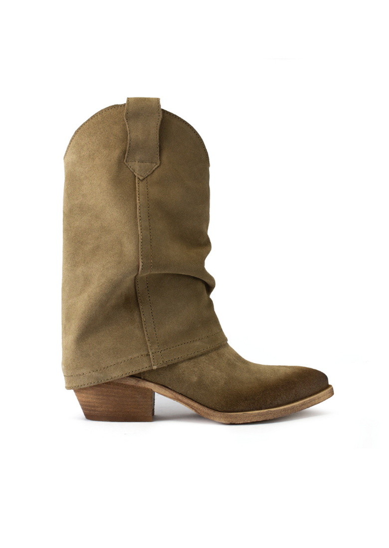706 Fold Half Boots - Taupe Beige/Black