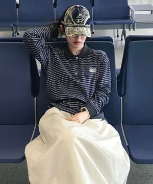 (우먼) 스트라이프 카라티_차콜