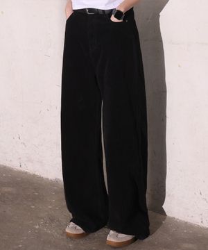 소프트 코듀로이 와이드 코튼 팬츠 블랙