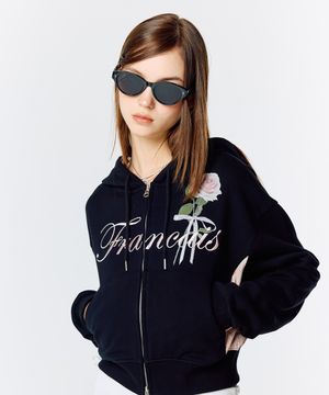 L15 ROSE CROP HOOD ZIP-UP(BLACK)