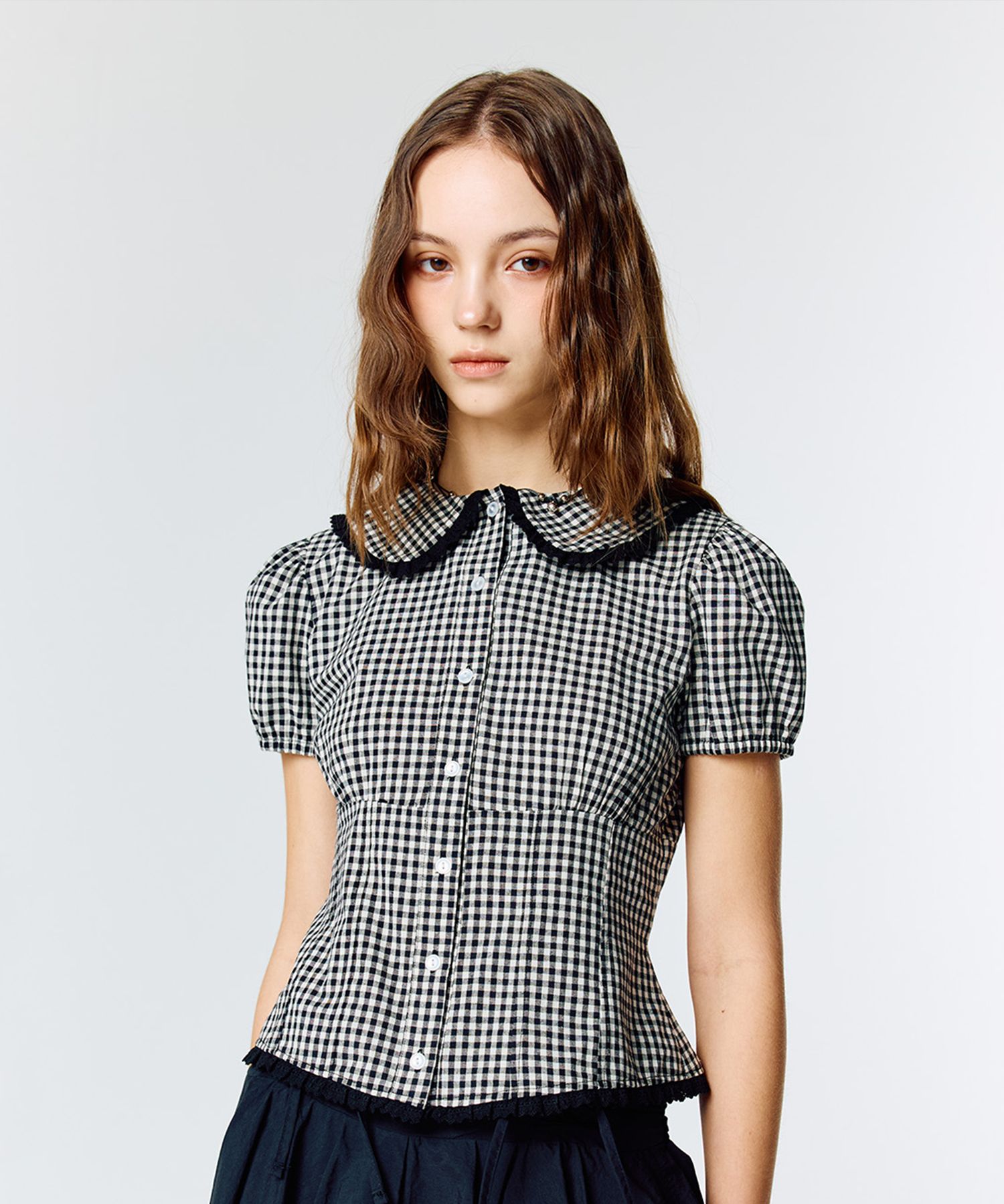 MUSINSA公式 | LARTIGENT L15 CHECK PUFF SHIRT(BLACK)
