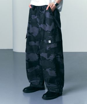카모 워싱 와이드 카고 스트링 팬츠 차콜
