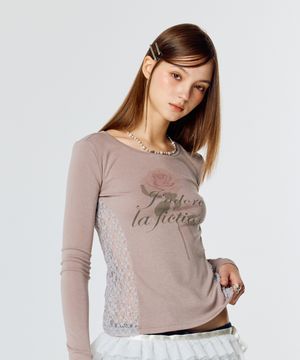 L15 LACE SLIM T-SHIRT (DARK PINK)