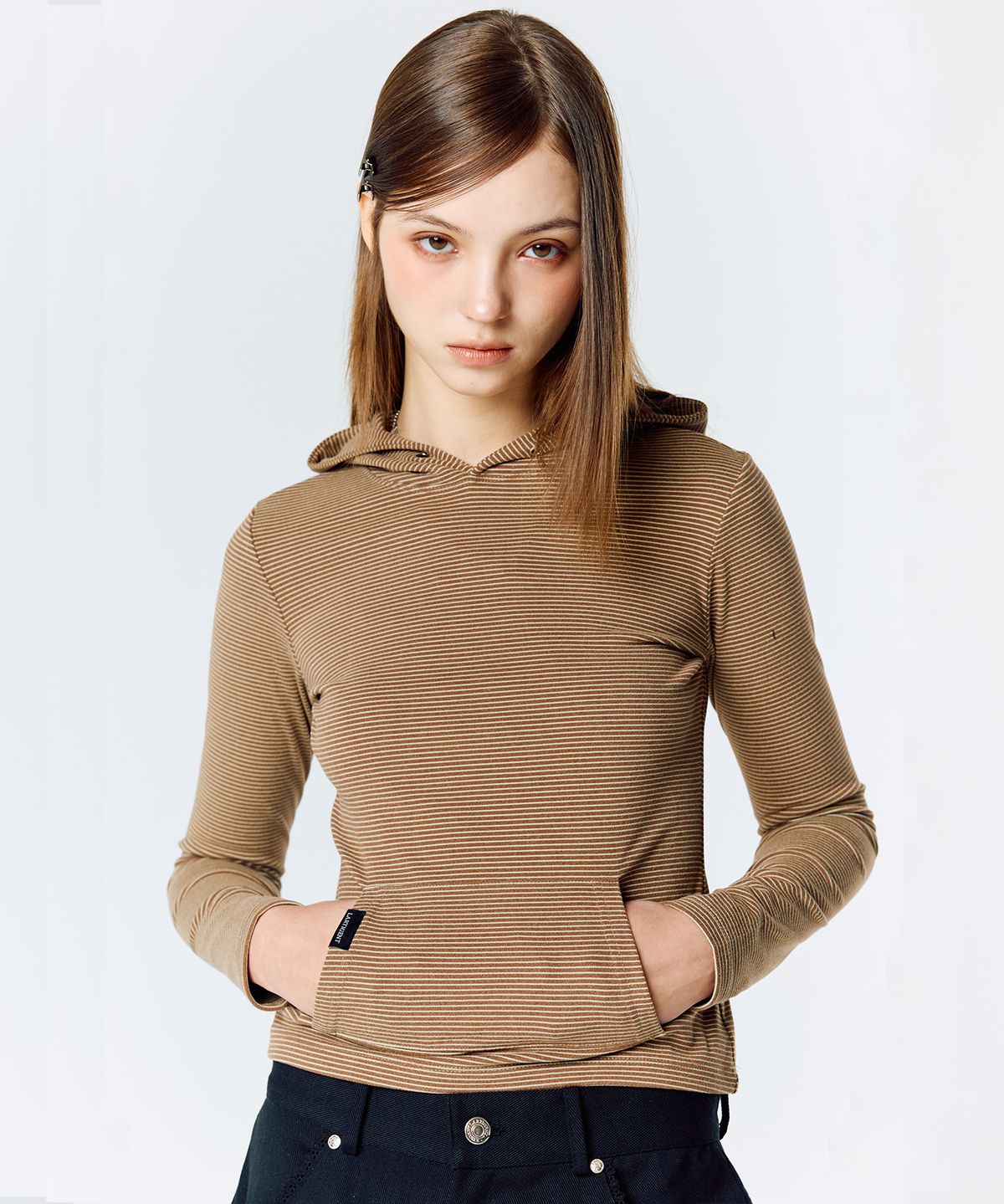 라티젠(LARTIGENT) L15 SLIM LONG HOOD TEE (BROWN)