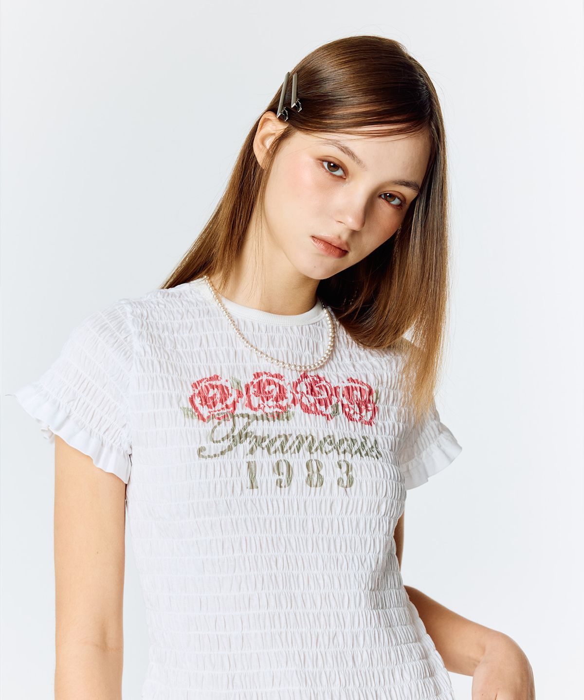 라티젠(LARTIGENT) L15 SMOKED SHIRRING T-SHIRT(WHITE)