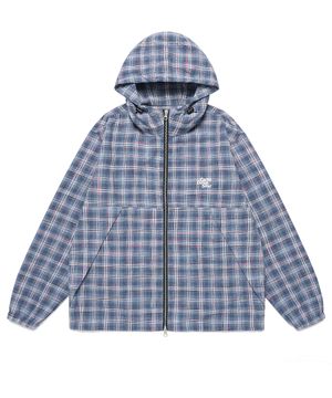 HOODED CHECK WIND BREAKER BLUE(CV2FSUB962A)