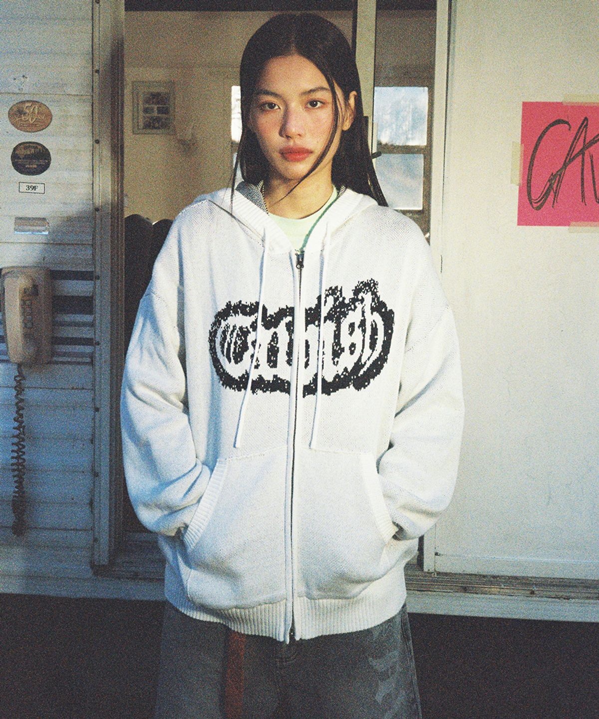 카비시(CAVISH) RUGGED KNIT ZIP UP HOODIE IVORY(CV2FSUK680A)