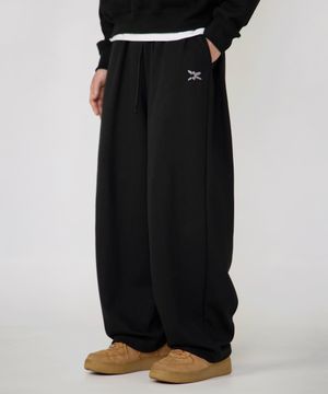 클래식 로고 사이드턱 와이드 스웨트 팬츠 [블랙]