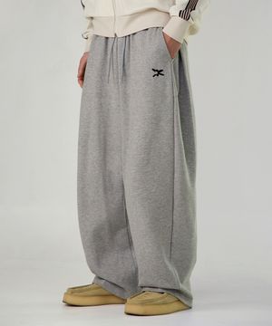 클래식 로고 사이드턱 와이드 스웨트 팬츠 [그레이]