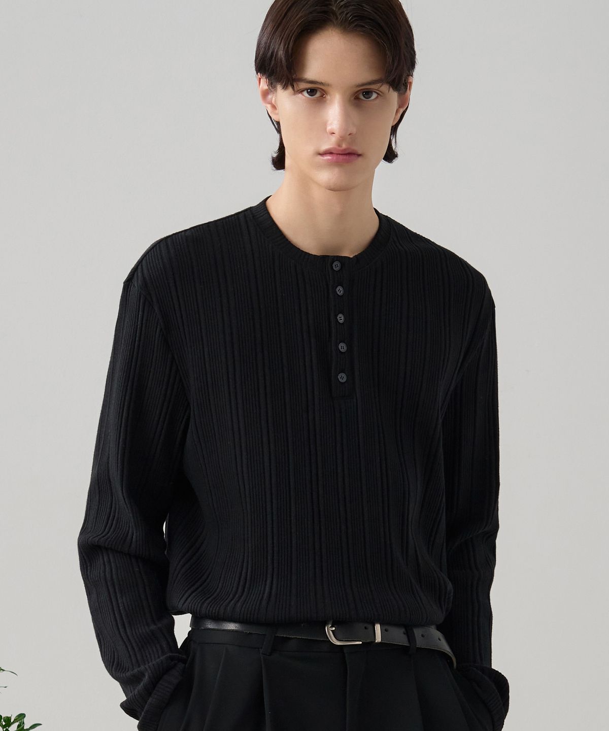 드로우핏(DRAW FIT) 리브드 헨리넥 티셔츠 [BLACK]