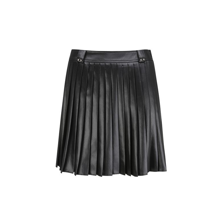 WOMEN SP LEATHER LIKE PLEATED SKIRT_BK