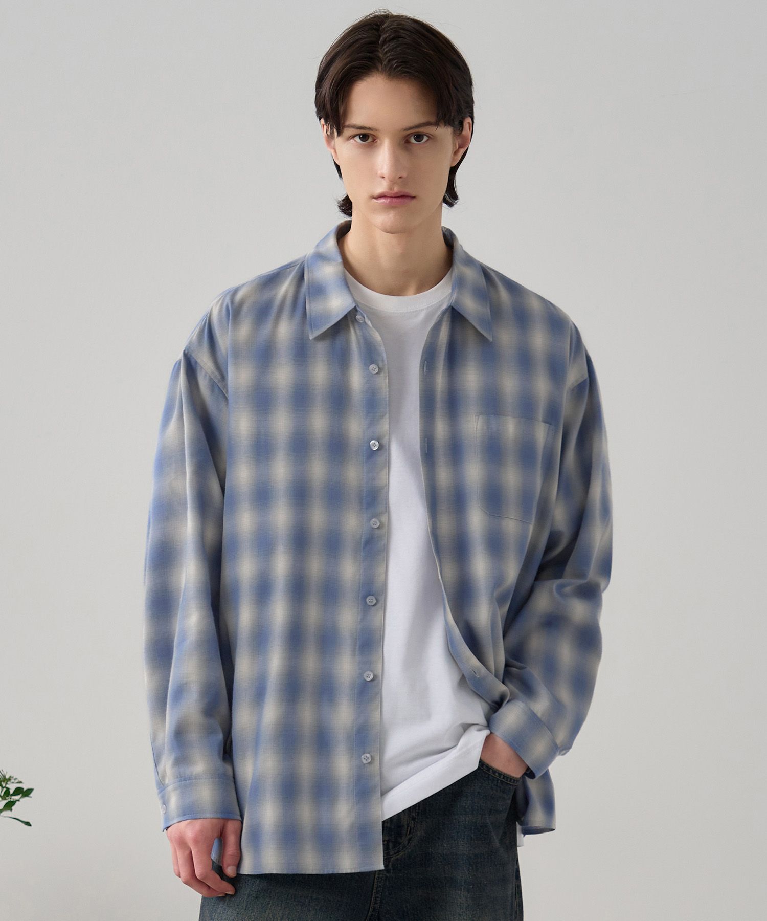 ★DRAW FIT★ セインツ オンブレ チェック シャツ MUSINSA公式 | DRAW FIT Saints Ombre Check Shirt [BLUE]