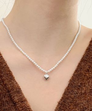 925실버 미니 하트 스와로브스키 진주목걸이 3mm 베베하트