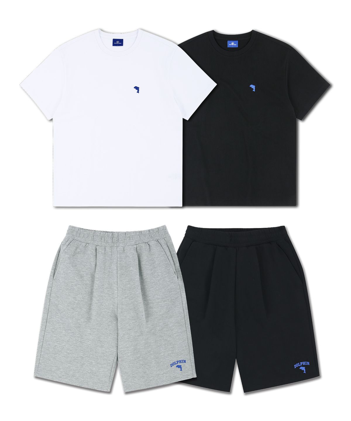 돌핀웨이브어패럴(DOLPHIN WAVE APPAREL) [세트] 돌핀 체인자수 반팔티셔츠 +원턱 스웨트 쇼츠