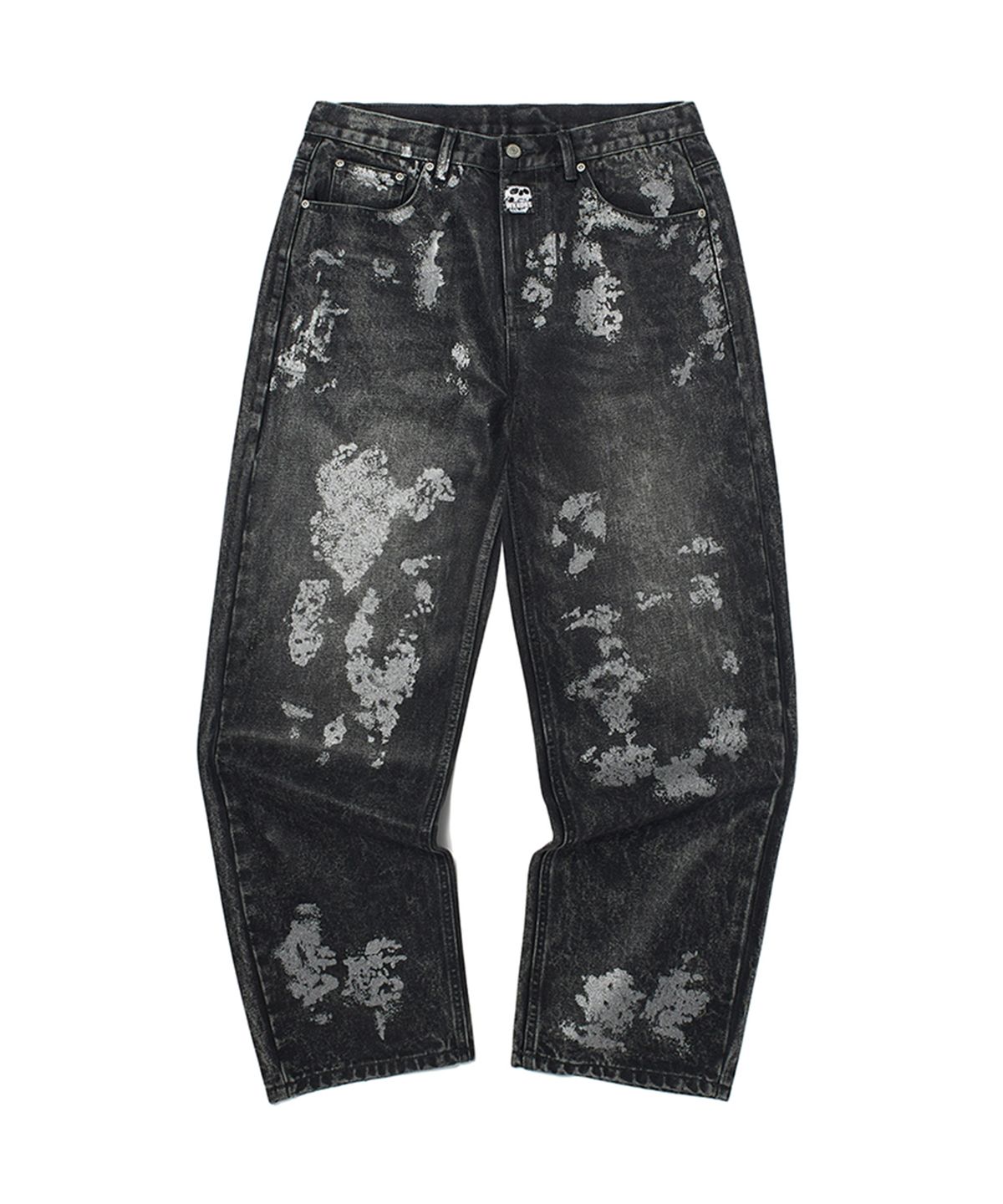 위캔더스(WKNDRS) SKULL COATED DENIM PANTS (BLACK)