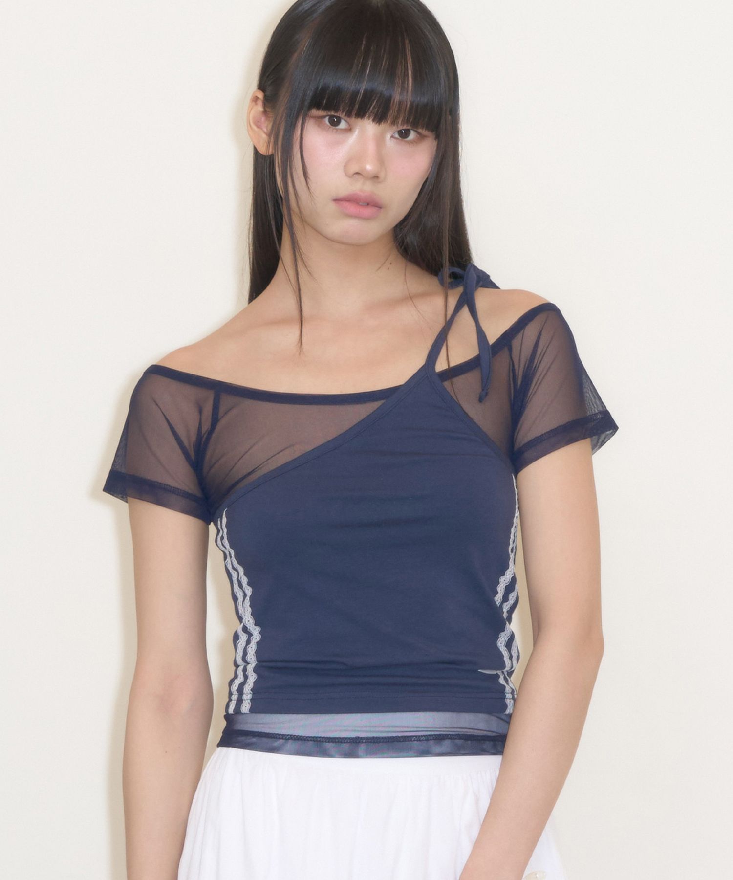 ◇ILLIGO◇ Mesh Sheer Layered Tee Blue MUSINSA | ILLIGO Mesh Sheer Layered Tee Navy