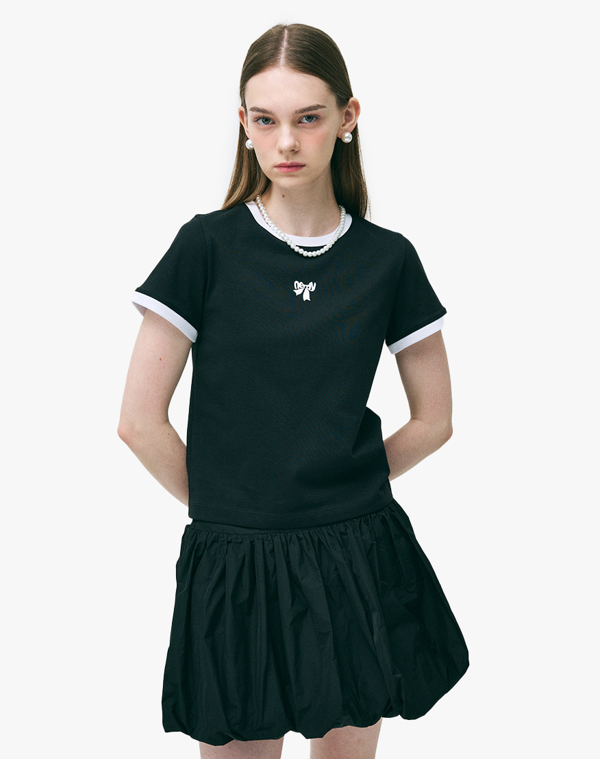 【NERDY】Ribbon short sleeve t-shirt R5676 MUSINSA公式 | NERDY Women's Ribbon Logo Ringer Short Sleeve