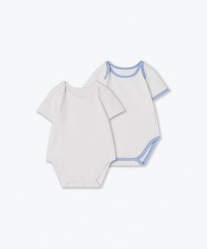 베이비 링거 반소매 바디수트 2팩 [화이트/화이트 파스텔 블루]