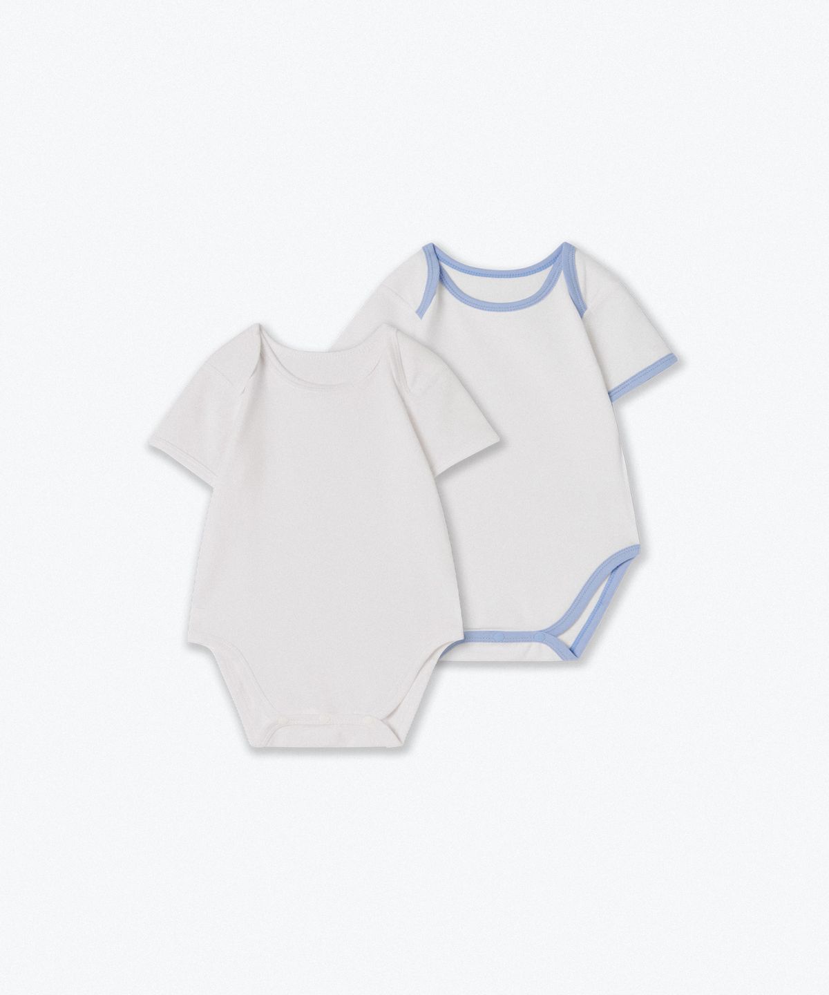 무신사 스탠다드 키즈(MUSINSA STANDARD KIDS) 베이비 링거 반소매 바디수트 2팩 [화이트/화이트 파스텔 블루]