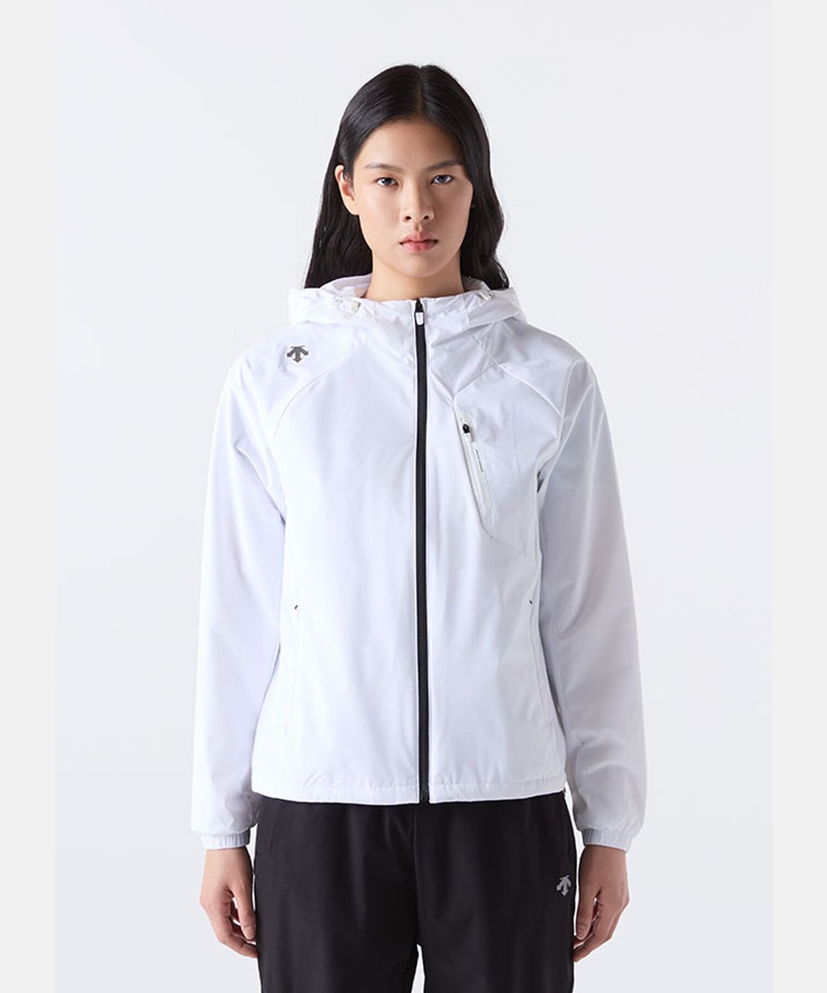 데상트(DESCENTE) 러닝 후드형 메쉬안감 바람막이 화이트(SQ123RWB23)