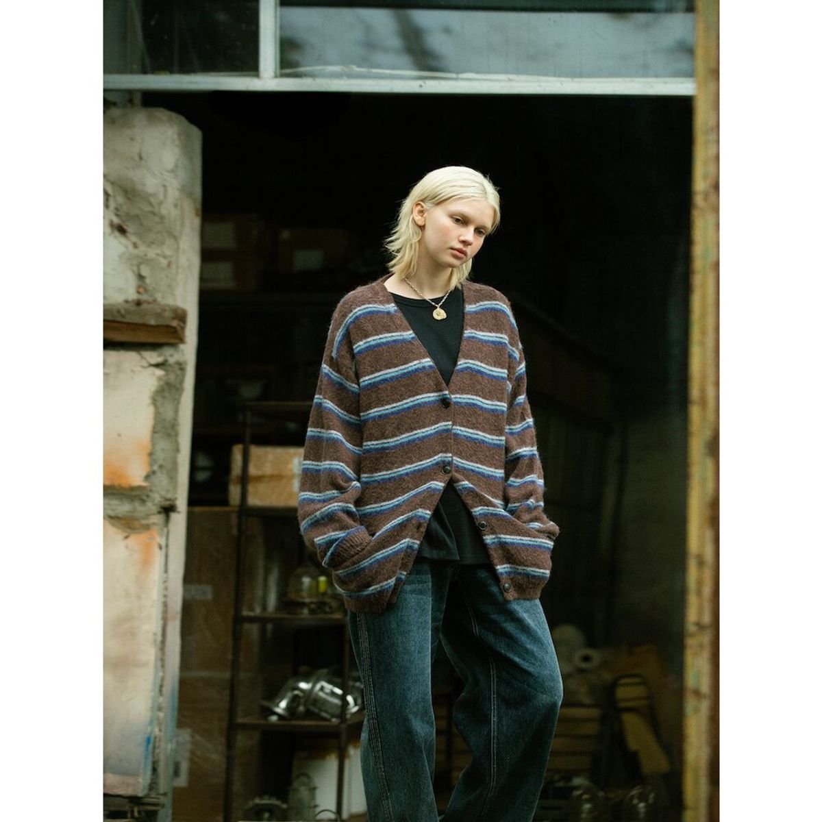 샌드 사운드(SAND SOUND) Mohair Stripe Cardigan  Brown