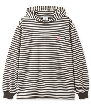 STRIPE HOODED L/S TEE - BROWN