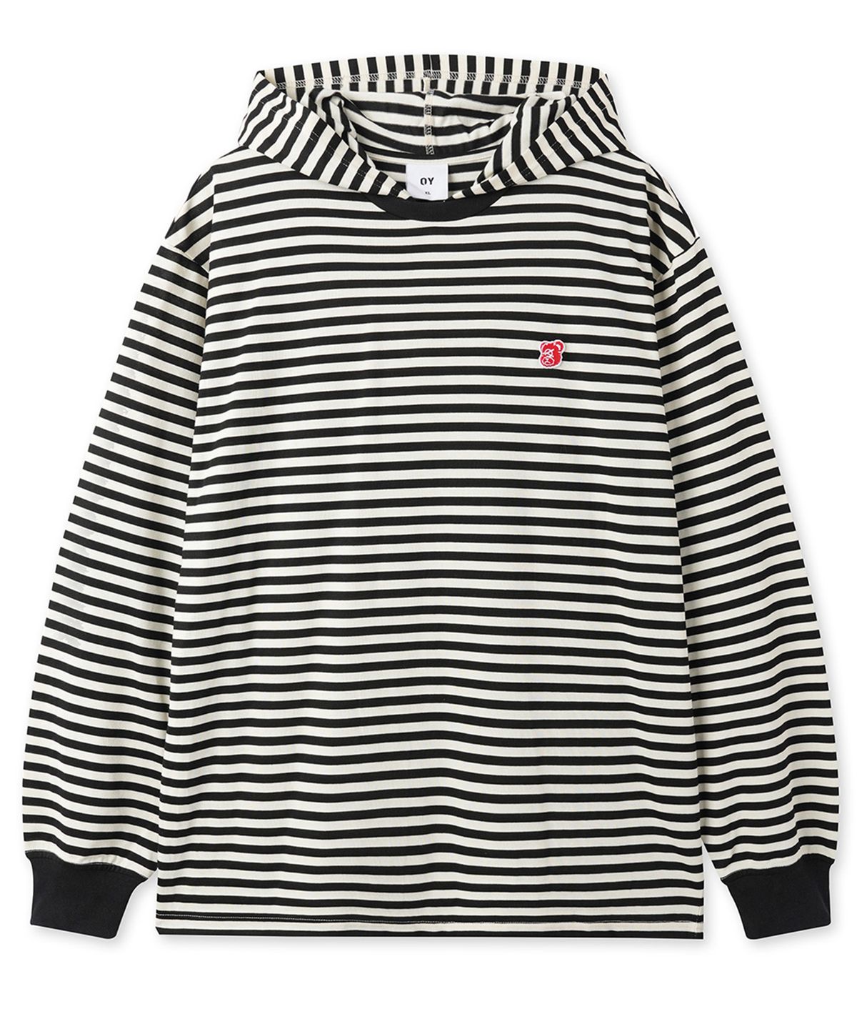 오픈야드(오와이)(OPENYARD(OY)) STRIPE HOODED L/S TEE - BLACK
