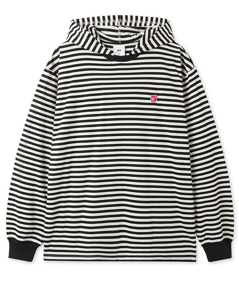STRIPE HOODED L/S TEE - BLACK
