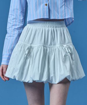 벌룬 리본 플레어 밴딩 미니스커트 치마바지 [WHITE]